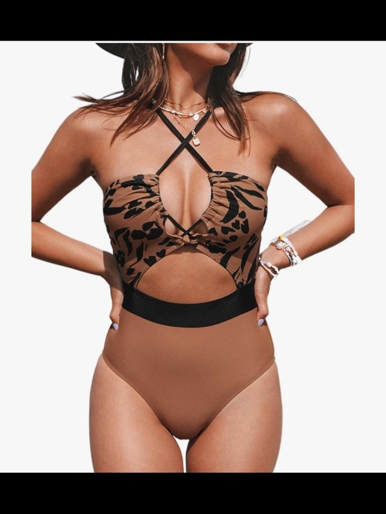 Cupshe Other - Cupshe Cutout One-Piece Swimsuit in Rust and Black Print